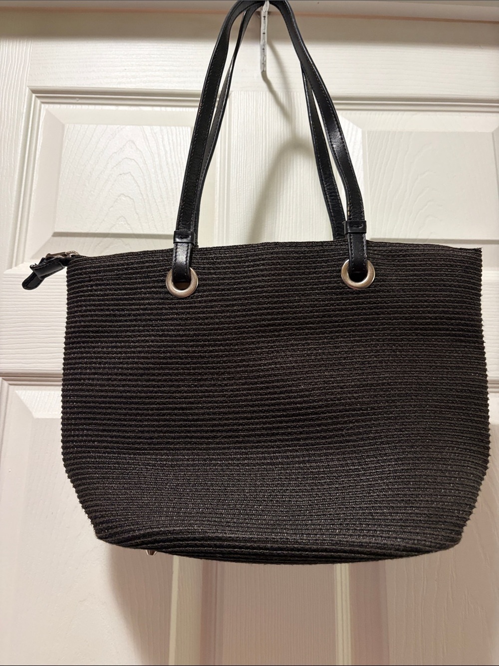 Talbots Black Woven Tote with Leather Straps - Picture 7 of 9